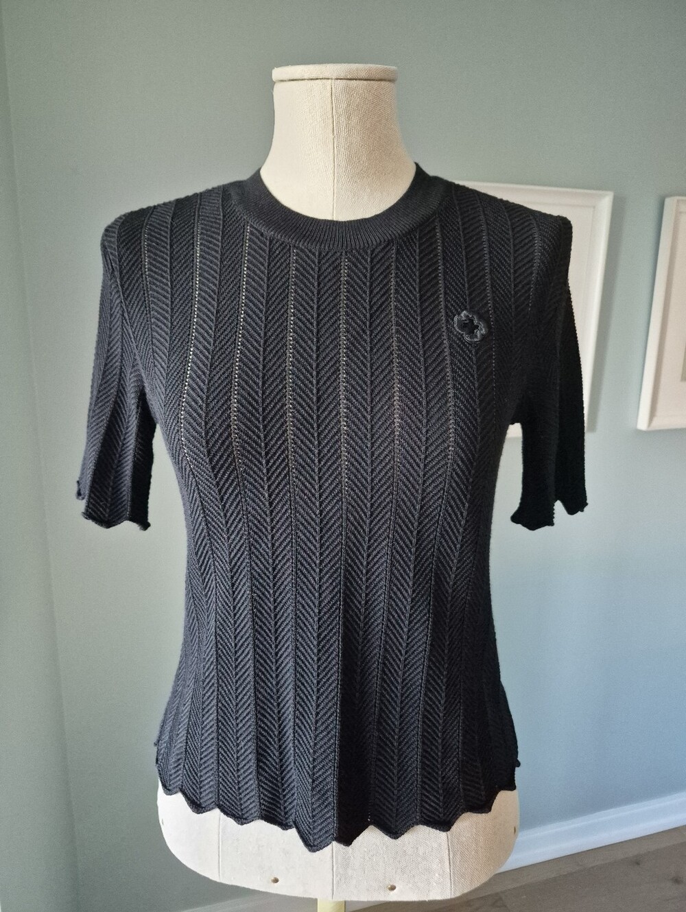 Maje Black Short Sleeve Knit Top